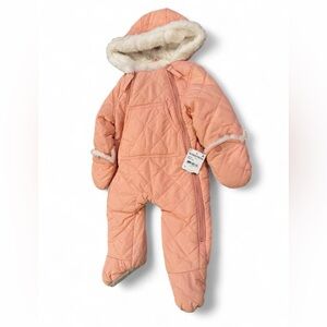 Urban Republic Baby Snowsuit 6M Pink Quilted Bunting Faux Fur Hood Mittens